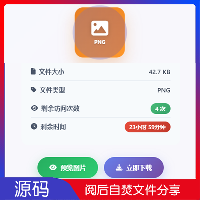 阅后自焚文件分享 上传文件并设置访问次数，达到次数后或者24小时后自动销毁